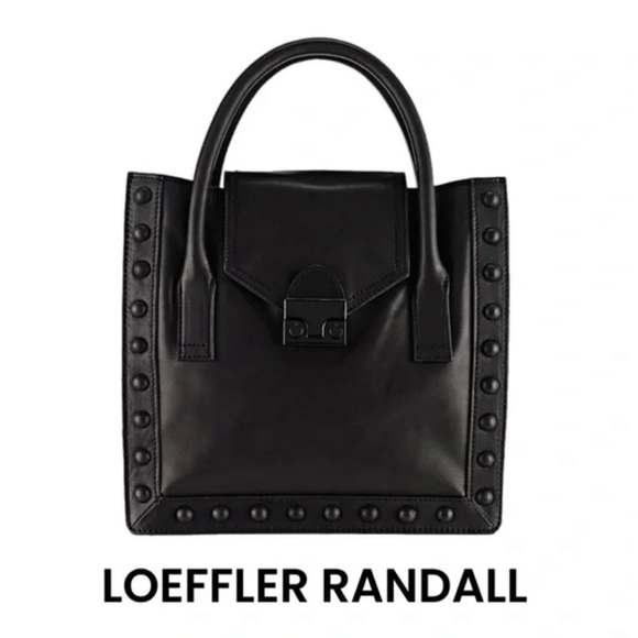 Loeffler Randall Junior Work Tote Bag Black Leather Studded 2 Way - Picture 2 of 15
